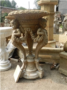 Anique Carving Sculpture Beige Marble Planter Flower Pot Carving Cup