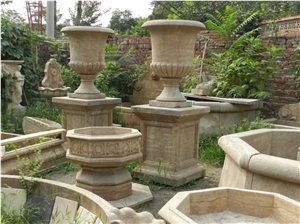 Anique Carving Sculpture Beige Marble Planter Flower Pot Carving Cup