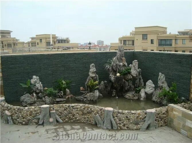 Black Quartz Flowing Water Wall Veneer Culture Stone Feature Wall