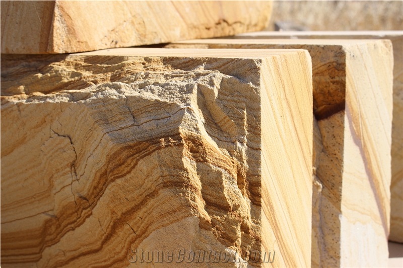 China Yellow Wooden Vein Sandstone Blocks