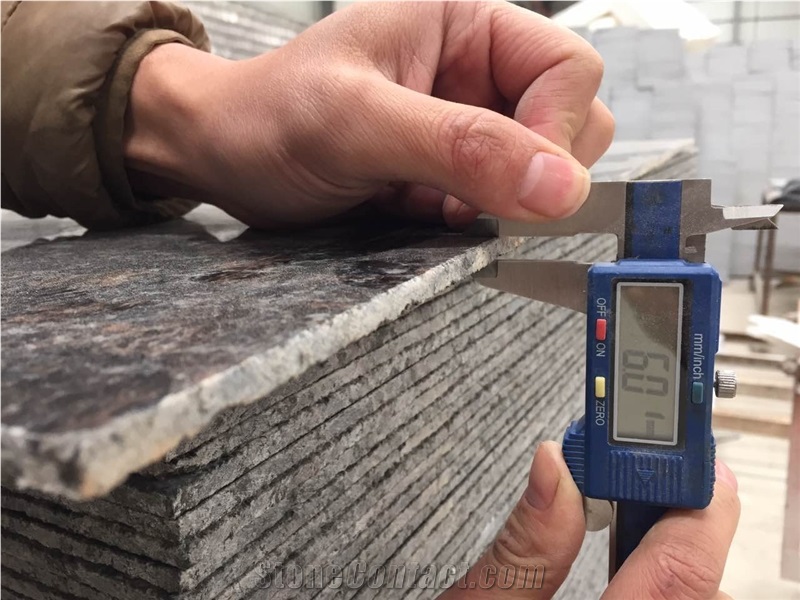 Xiamen China 6mm Super Thintan Brown Granite Slab Tile Cover Flooring Polished Honed Flamed Split Cross & Vein Cut Patterns