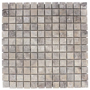 Silver Travertine Filled&Honed Mosaic, Grey Travertine Turkey Mosaic