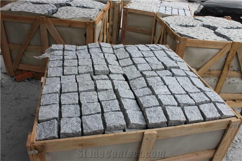 China Grey Granite Cubes on Net, G603 Cobble Stone, Squar Shape Granite Paving Sets, Sesame White Cube Stone on Net, G603 Floor Covering, Xiamen Winggreen Manufacturer