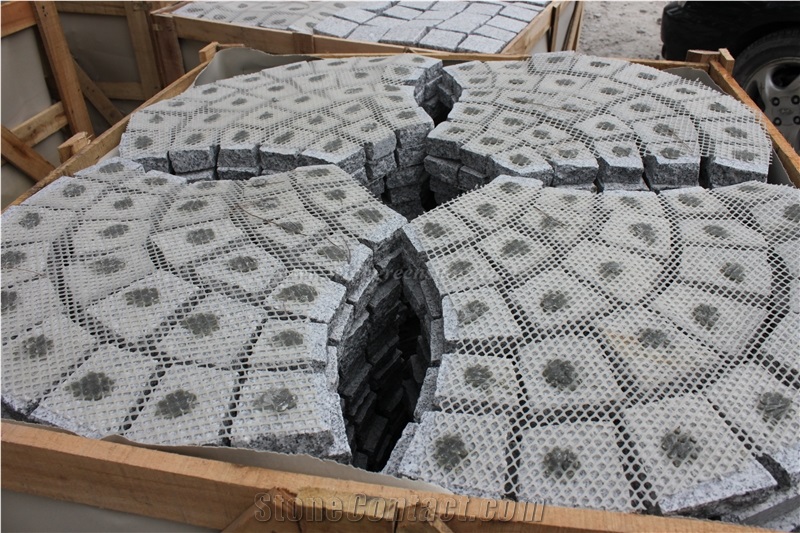 China Grey Granite Cubes on Net, G603 Cobble Stone, Squar Shape Granite Paving Sets, Sesame White Cube Stone on Net, G603 Floor Covering, Xiamen Winggreen Manufacturer
