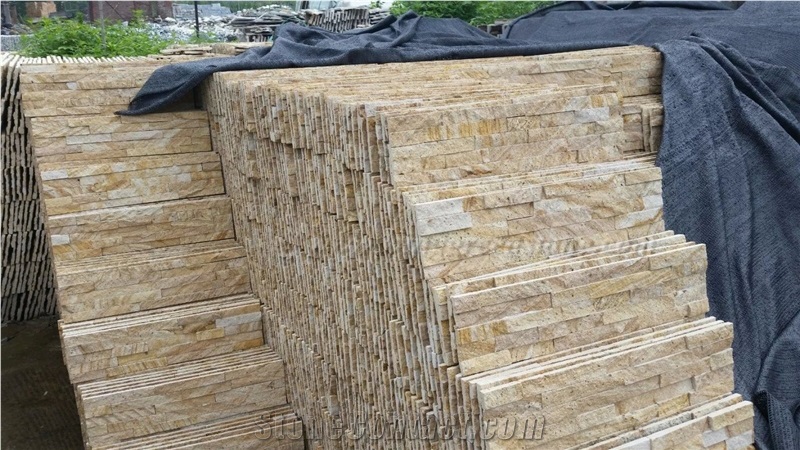 High Quality Yellow Sandstone Cultured Stone/Stacked Stones/Veneer Stones Panel for Exterior Decoration and Wall Cladding, Winggreen Stone