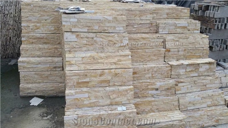 High Quality Yellow Sandstone Cultured Stone/Stacked Stones/Veneer Stones Panel for Exterior Decoration and Wall Cladding, Winggreen Stone