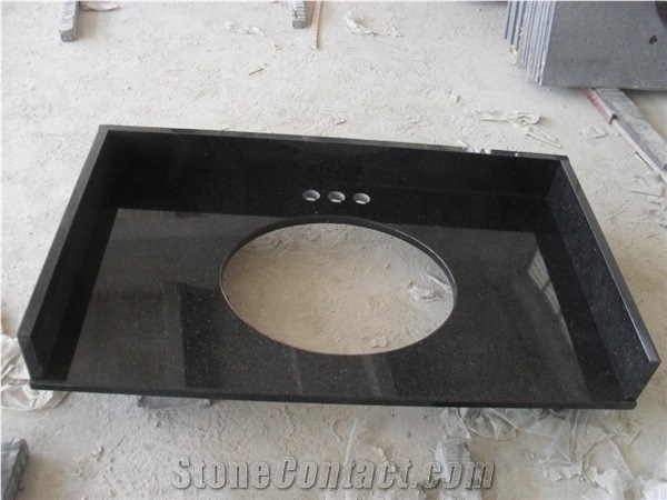 Imported Black Galaxy Granite Bath Top, Black Star Granite Bathroom Countertops, Polished Black Galaxy Granite Custom Vanity Tops, Xiamen Winggreen Manufacturer