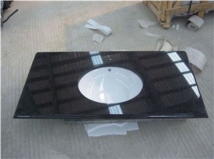 Imported Black Galaxy Granite Bath Top, Black Star Granite Bathroom Countertops, Polished Black Galaxy Granite Custom Vanity Tops, Xiamen Winggreen Manufacturer