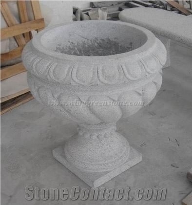 Landscaping Planters, China Grey Granite Flower Vases, G603 Granite Hand Carved Flower Pots, Sesame White Granite Planter Pots, Padang Light Granite Outdoor Planters, Xiamen Winggreen Manufacturer