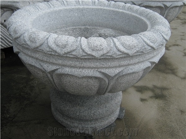 Landscaping Planters, China Grey Granite Flower Vases, G603 Granite Hand Carved Flower Pots, Sesame White Granite Planter Pots, Padang Light Granite Outdoor Planters, Xiamen Winggreen Manufacturer