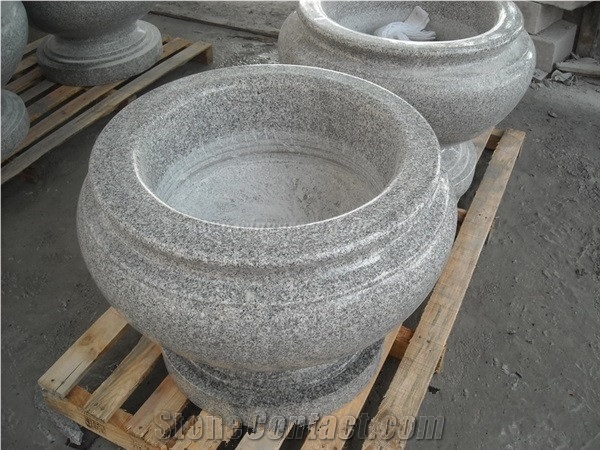 Landscaping Planters, China Grey Granite Flower Vases, G603 Granite Hand Carved Flower Pots, Sesame White Granite Planter Pots, Padang Light Granite Outdoor Planters, Xiamen Winggreen Manufacturer