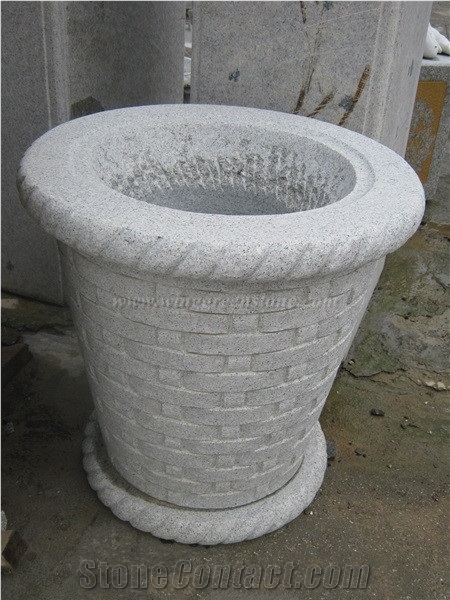 Landscaping Planters, China Grey Granite Flower Vases, G603 Granite Hand Carved Flower Pots, Sesame White Granite Planter Pots, Padang Light Granite Outdoor Planters, Xiamen Winggreen Manufacturer