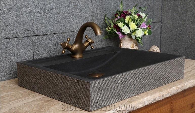 Own Factory, China Lava Stone Hand Wash Basins, Hainan Black Basalt Bathroom Sinks, Honed Hainan Black Basalt Round and Square Sinks, Xiamen Winggreen Manufacturer