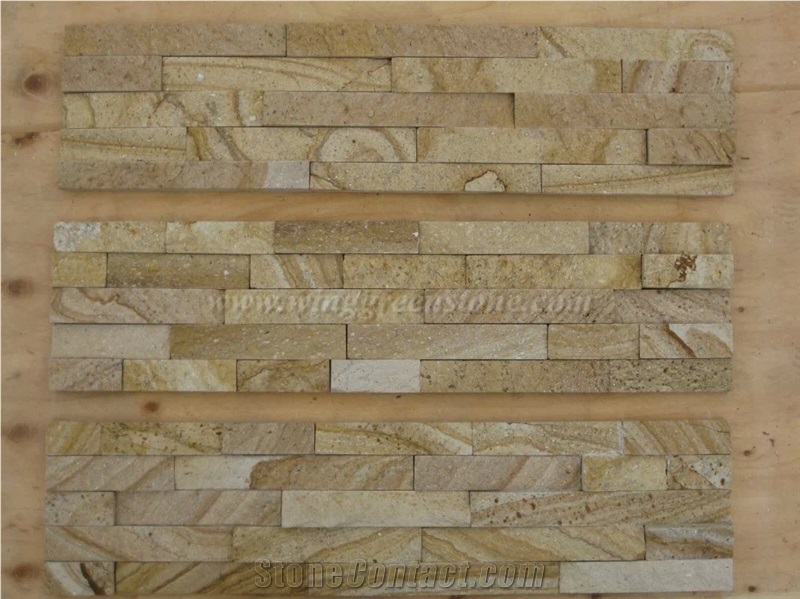 Popular Yellow Sandstone Culture Stone/Stacked Stones/Veneer Stones Panel for Exterior Decoration and Wall Cladding with Cheap Price, Winggreen Stone