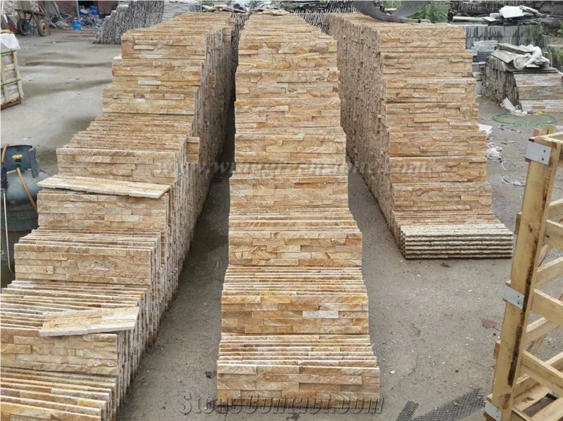 Popular Yellow Sandstone Culture Stone/Stacked Stones/Veneer Stones Panel for Exterior Decoration and Wall Cladding with Cheap Price, Winggreen Stone