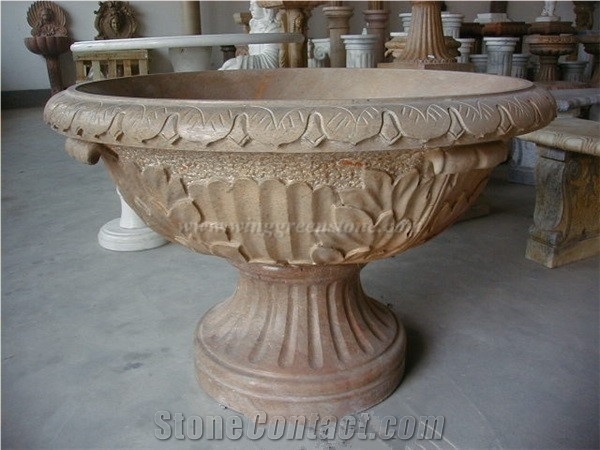 Xiamen Experienced Manufacturer, Marble Flower Pots, Hand Carved Marble Flower Stands, White Marble Planter Pots, Beige Marble Outdoor Planters, Xiamen Winggreen Manufacturer
