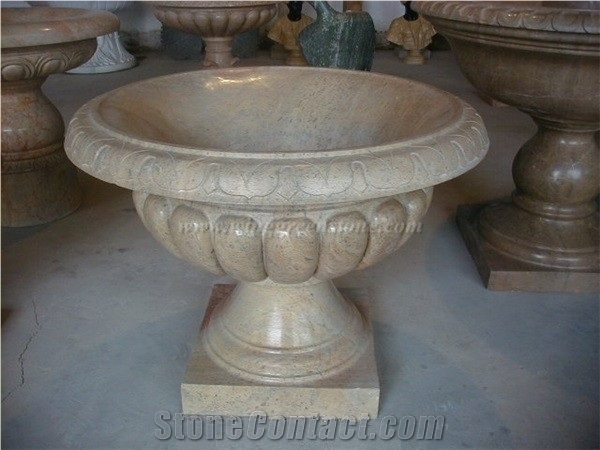 Xiamen Experienced Manufacturer, Marble Flower Pots, Hand Carved Marble Flower Stands, White Marble Planter Pots, Beige Marble Outdoor Planters, Xiamen Winggreen Manufacturer
