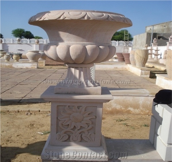 Xiamen Experienced Manufacturer, Marble Flower Pots, Hand Carved Marble Flower Stands, White Marble Planter Pots, Beige Marble Outdoor Planters, Xiamen Winggreen Manufacturer