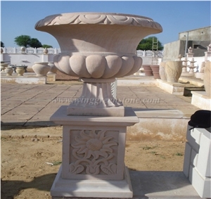 Xiamen Experienced Manufacturer, Marble Flower Pots, Hand Carved Marble Flower Stands, White Marble Planter Pots, Beige Marble Outdoor Planters, Xiamen Winggreen Manufacturer