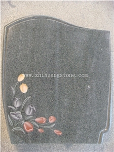 French Curve Flower Engraving Upright Headstone French Curve Flower Engraving Upright Headstone