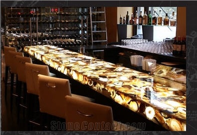Translucent Semiprecious Stone Bar Top, Yellow Stone Kitchen Countertops