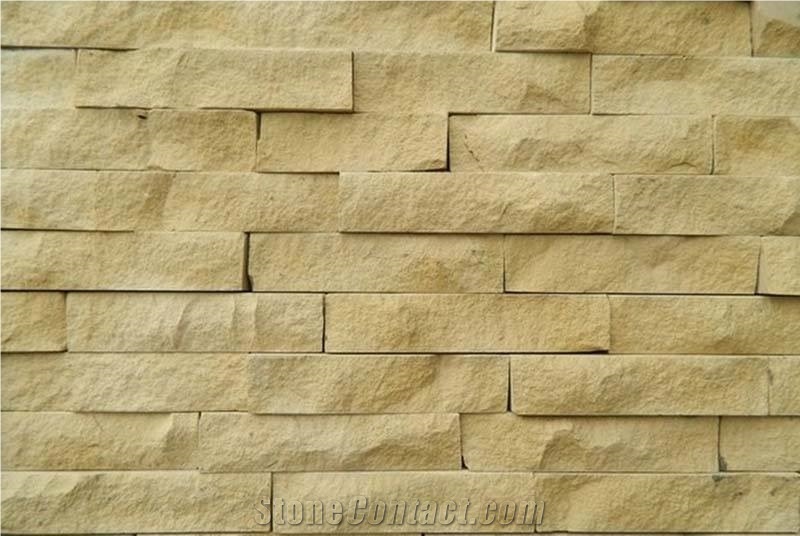 Desserto Giallo Limestone Split Face Stacked Wall Veneer, Beige Limestone Wall Cladding, Cultured Stone