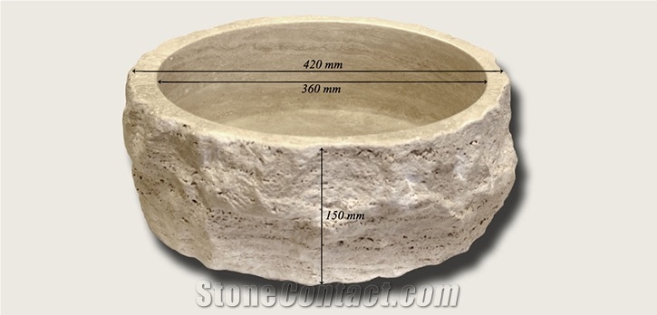 Natural Travertine Stone Basin Rockface U Shape