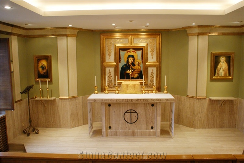 Classic Travertine and Carrara White Marble Chappel Design