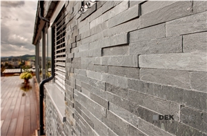 Black Slate Stacked Wall Panels, Cultured Stone