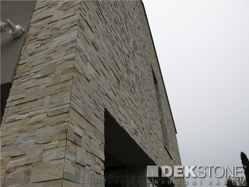 Golden Quarzite Wall Cladding Panels, Beige Quartzite Wall Decor, Stone Veneer