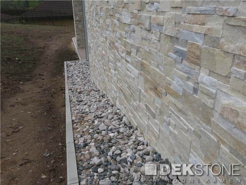Golden Quarzite Wall Cladding Panels, Beige Quartzite Wall Decor, Stone Veneer