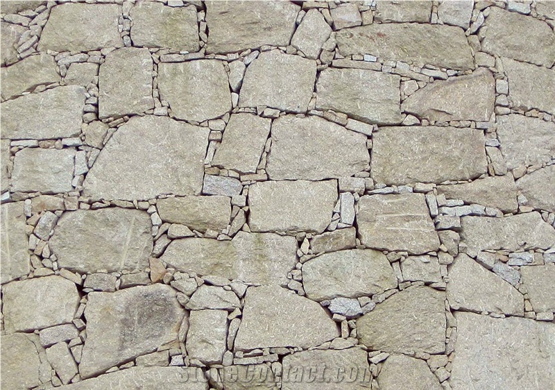 Amarelo Alpendurada Granite Quarry Cut Dry Wall, Yellow Granite Retaining Wall