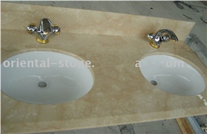 China Beige Marble Bathroom Vanity Tops,Stone Custom Countertops, Polished Surface Bath Tops with Two Sink Basin China Beige Marble Bathroom Vanity Tops,Stone Custom Countertops, Polished Surface Bath Tops with Two Sink Basin