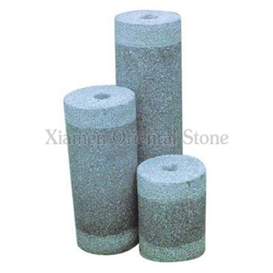 China G617 Granite Garden Water Features, Exterior Landscaping Stones Fountains, Outdoor Fountain, Polished Cylinder Wall Mounted Fountains with Stone Base