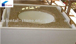 China Yellow Granite Bathroom Custom Vanity Tops,Stone Countertops, Polished Surface Bath Tops with Sink Basin