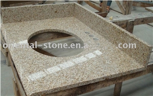 China Yellow Granite Bathroom Vanity Tops,Polished Surface Bath Tops with Sink Basin