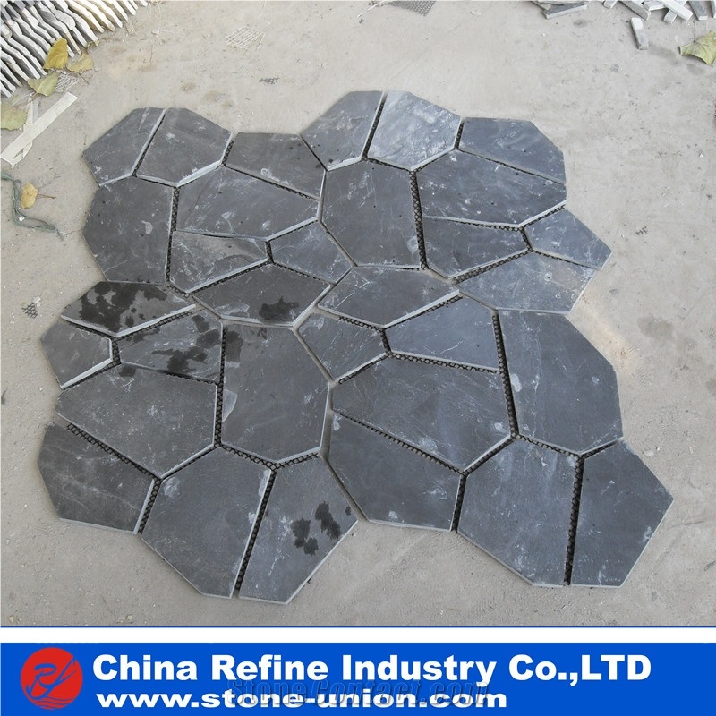 Black Slate Flagstone, Black Slate Irregular Tile, Black Slate Crazy Paving, Black Culture Stone,Patio Pavers,Stone Flooring,Walkway Pavers