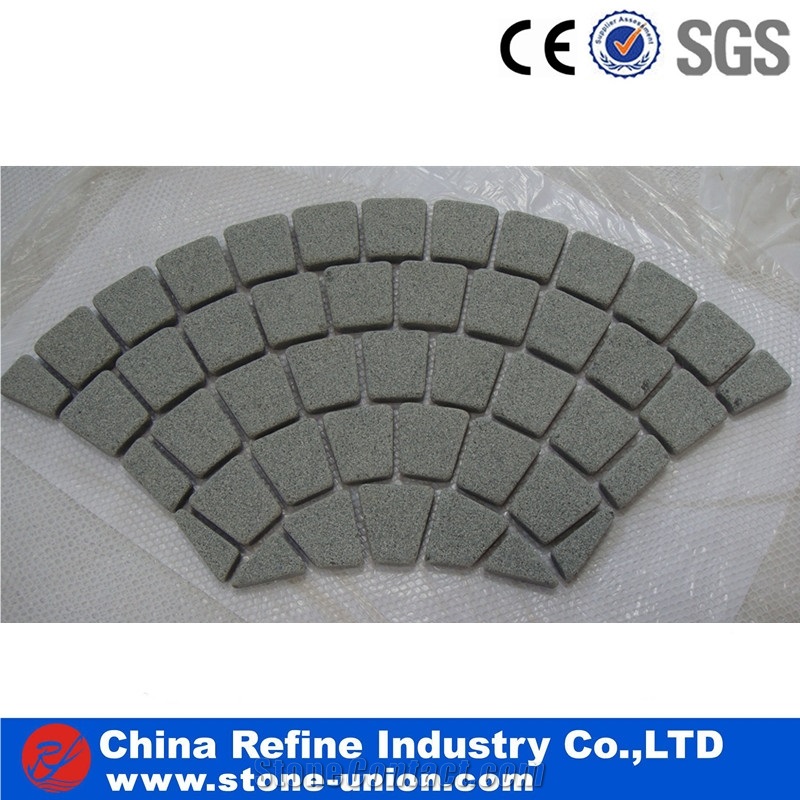 Granite Paving Stone,Driveway Paving Stone,Granite Paver Stone , Landscaping Paver Stone, Round Granite Cobbles on Mesh,Cube Stone Paving