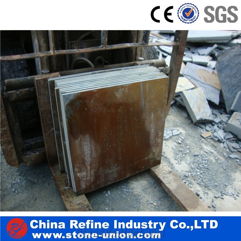 Green Bottom China Rusty Stone Wall Panel , Natural Slate