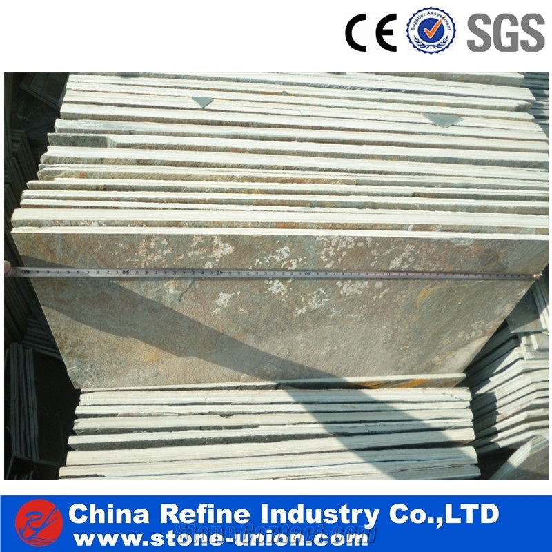 Green Bottom China Rusty Stone Wall Panel , Natural Slate