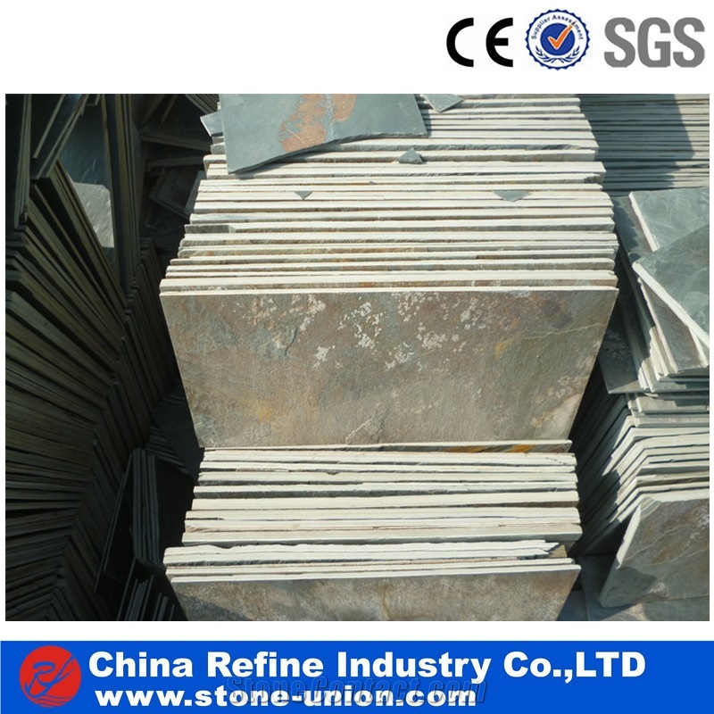 Green Bottom China Rusty Stone Wall Panel , Natural Slate