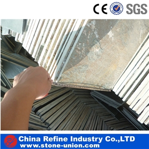 Green Bottom China Rusty Stone Wall Panel , Natural Slate