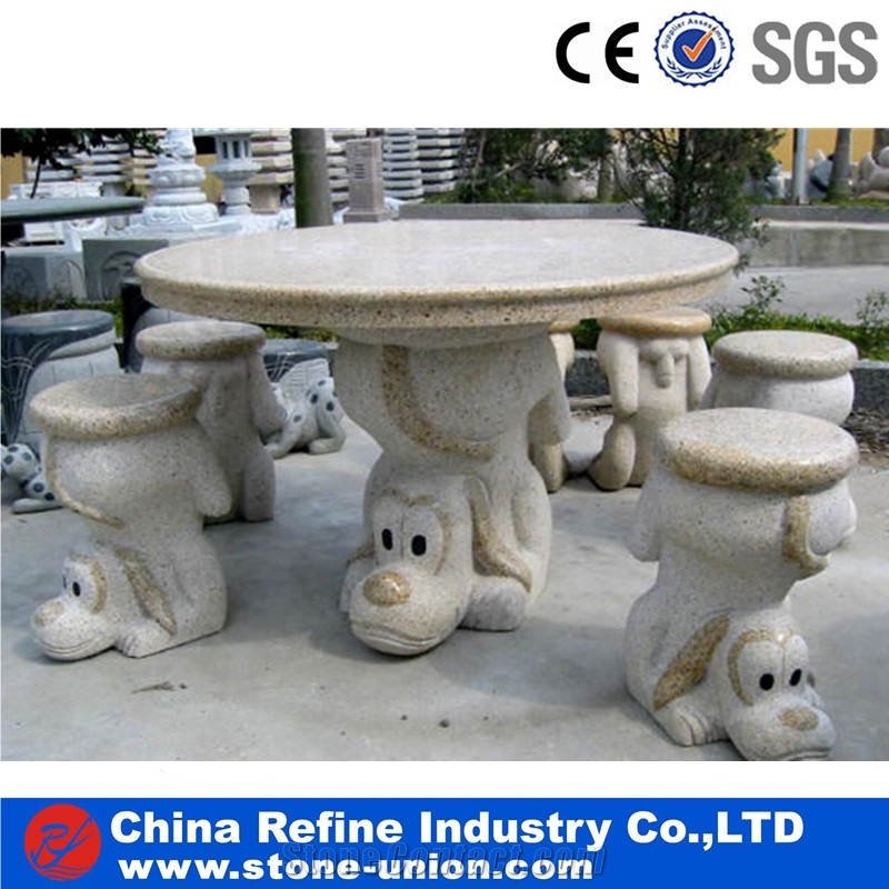 Landscaping Carving Sculptured Table Set, Stone Table, Marble Table, Granite Benches
