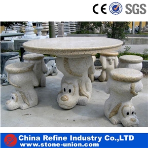 Landscaping Carving Sculptured Table Set, Stone Table, Marble Table, Granite Benches