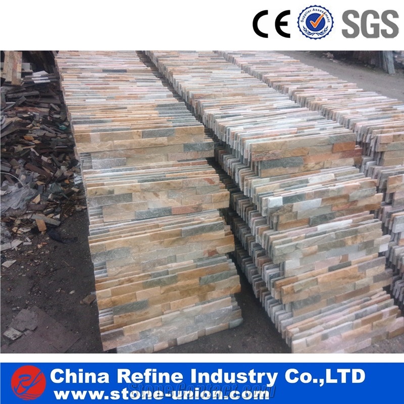 Multicolor Cultured Stone Strip Tiles , Wall Decoration