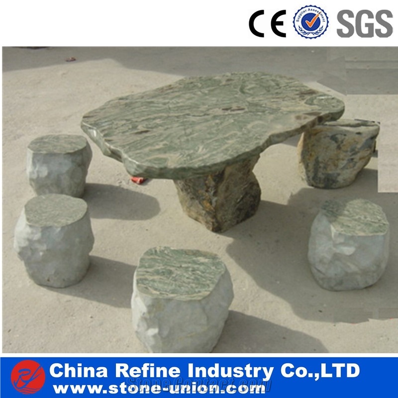 Nine Dragon Jade Marble Table & Benches, Exterior Table Sets, Garden Table Sets, Park Table,Yellow Rust Granite Park Bench Garden Tables
