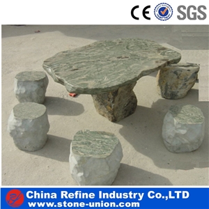 Nine Dragon Jade Marble Table & Benches, Exterior Table Sets, Garden Table Sets, Park Table,Yellow Rust Granite Park Bench Garden Tables