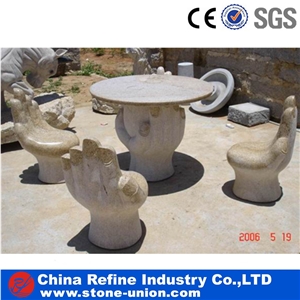 Nine Dragon Jade Marble Table & Benches, Exterior Table Sets, Garden Table Sets, Park Table,Yellow Rust Granite Park Bench Garden Tables