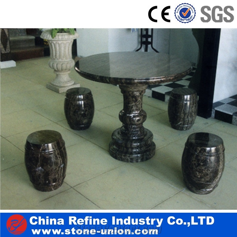 Nine Dragon Jade Marble Table & Benches, Exterior Table Sets, Garden Table Sets, Park Table,Yellow Rust Granite Park Bench Garden Tables