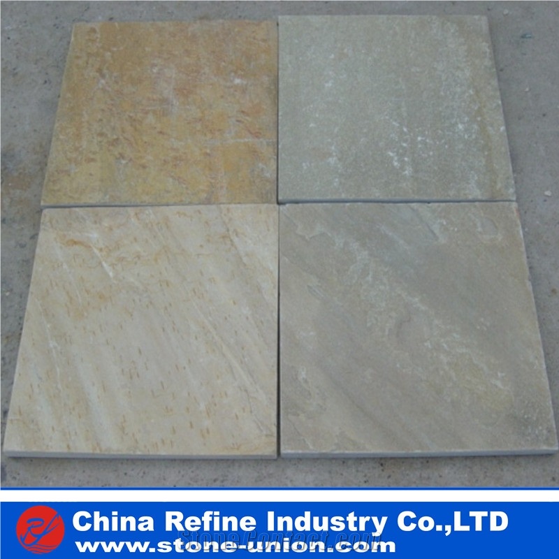 P014 Yellow Slate Tile , Slate Floor Tile ,Rusty Slate Culture Stone, Hebei P014 Golden Yellow Wooden Slate Paving Flooring and Walling Tiles